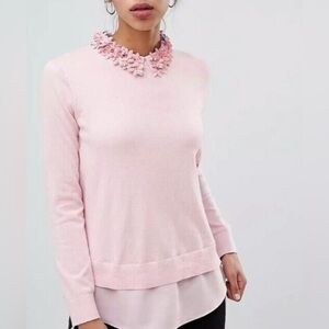 Ted Baker "Nansea" Pink Floral Collar Sweater sz 6 US